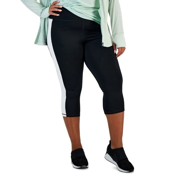 ID Ideology Women's  Leggings Essentials Plus Size Color blocked Black&white 2X - Picture 2 of 2